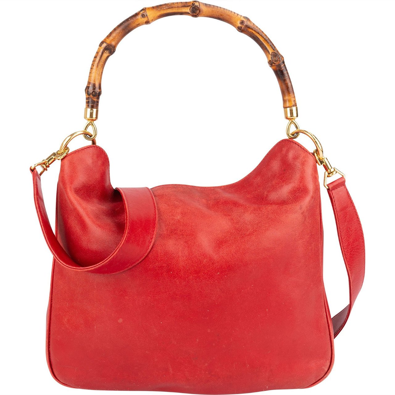 Gucci Gucci Red Leather Bamboo Top Handle Handbag Rood