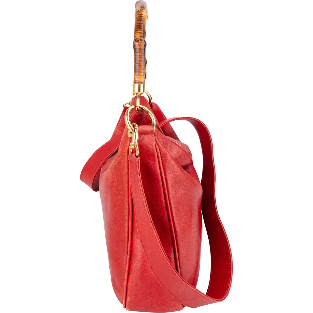 Gucci Gucci Red Leather Bamboo Top Handle Handbag Rood