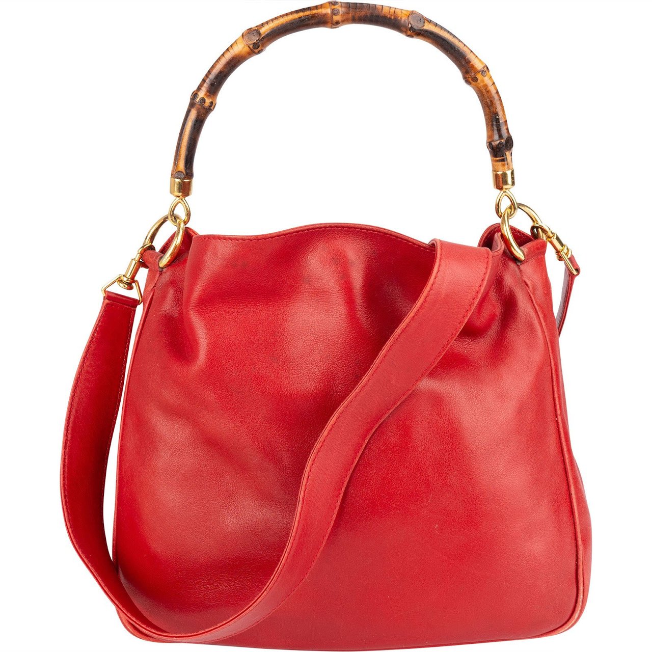 Gucci Gucci Red Leather Bamboo Top Handle Handbag Rood