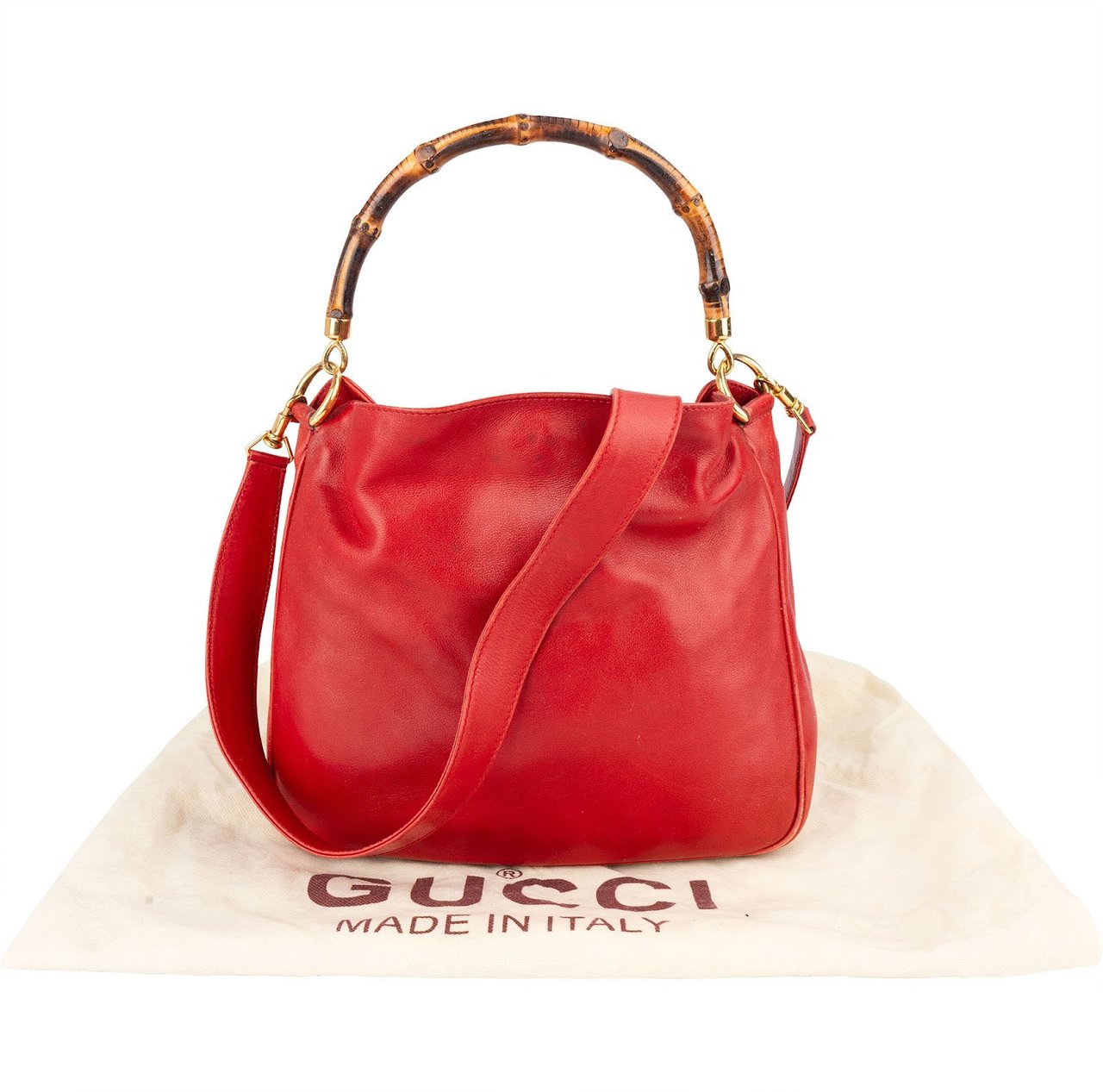 Gucci Gucci Red Leather Bamboo Top Handle Handbag Rood