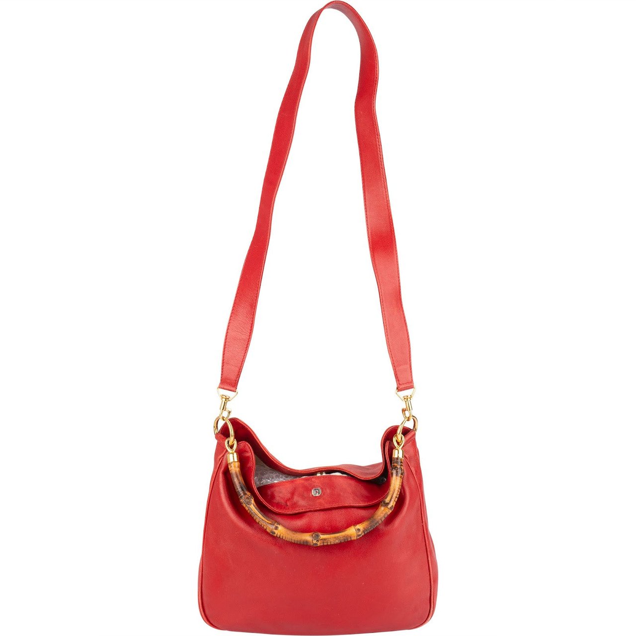 Gucci Gucci Red Leather Bamboo Top Handle Handbag Rood