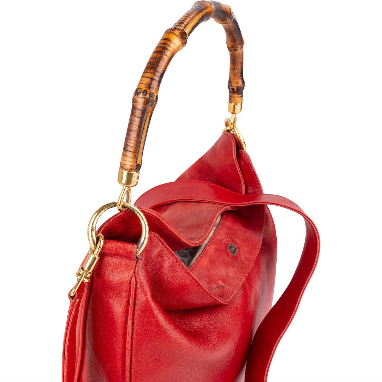 Gucci Gucci Red Leather Bamboo Top Handle Handbag Rood