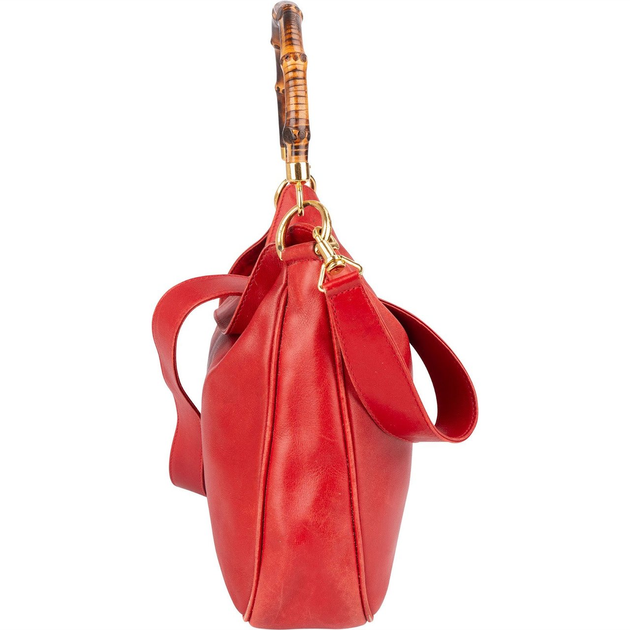 Gucci Gucci Red Leather Bamboo Top Handle Handbag Rood