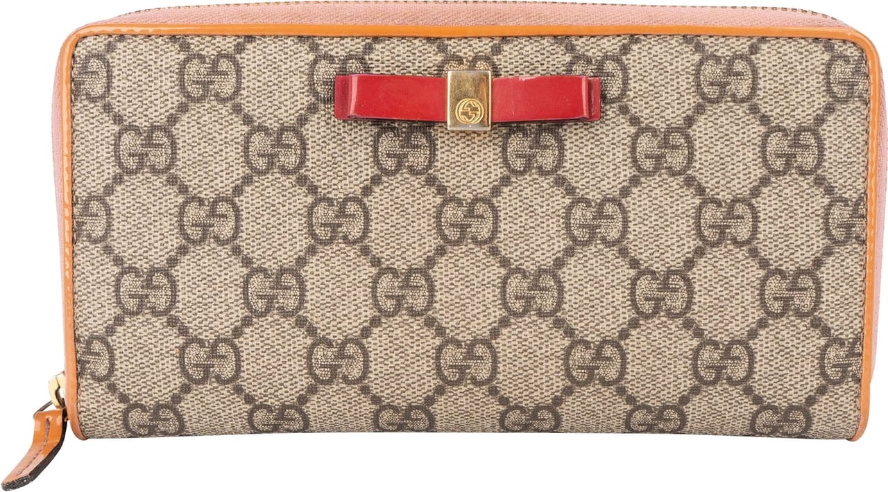 Gucci Gucci Monogram GG Supreme Bow Zip Around Wallet Beige