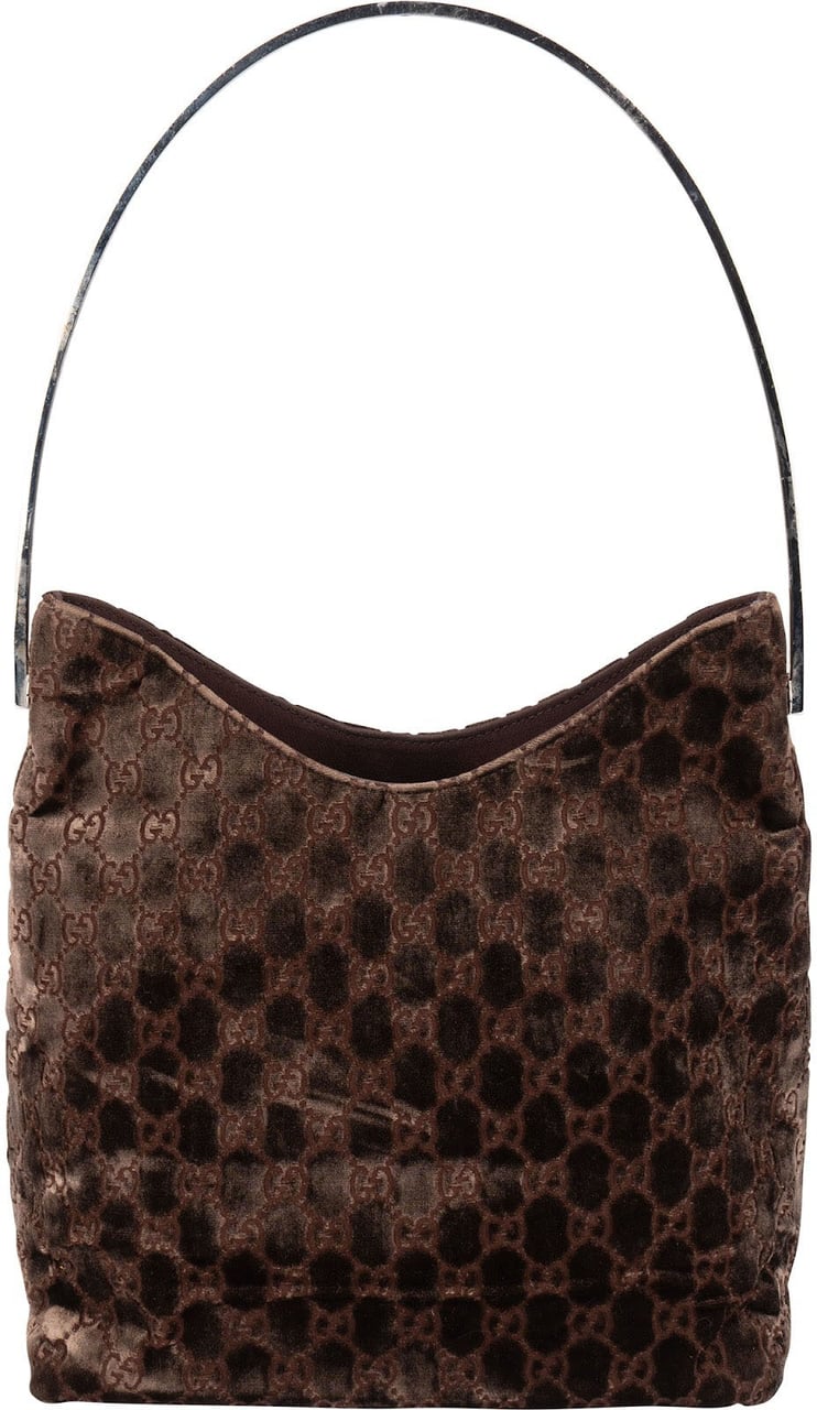 Gucci Gucci Velvet GG Monogram Hobo Shoulder Bag Bruin
