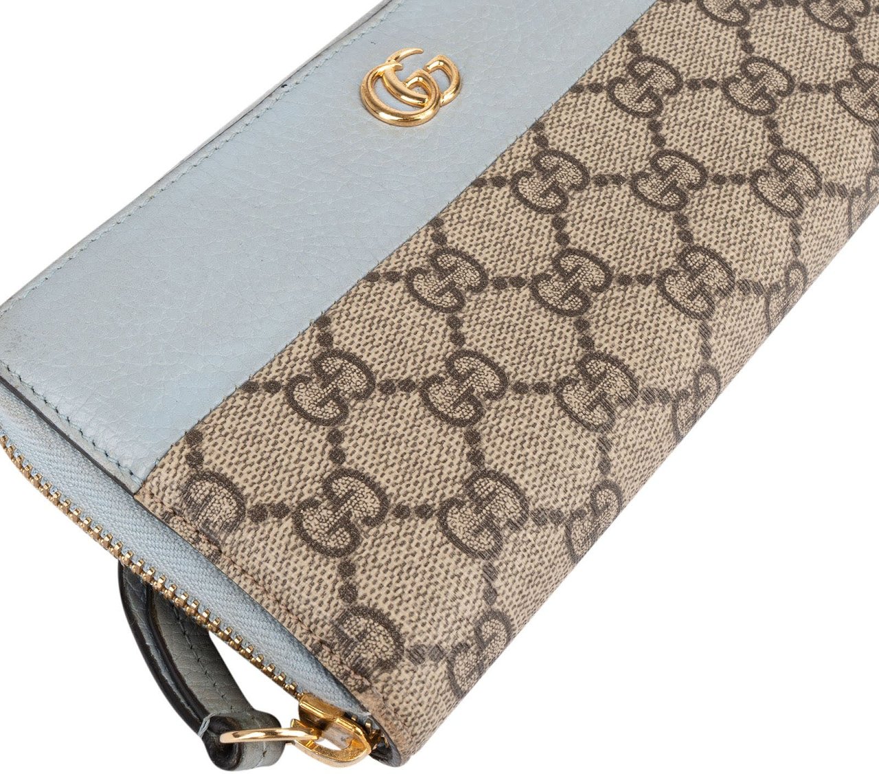 Gucci Gucci Monogram GG Supreme Marmont Zip Around Wallet Lichtblauw