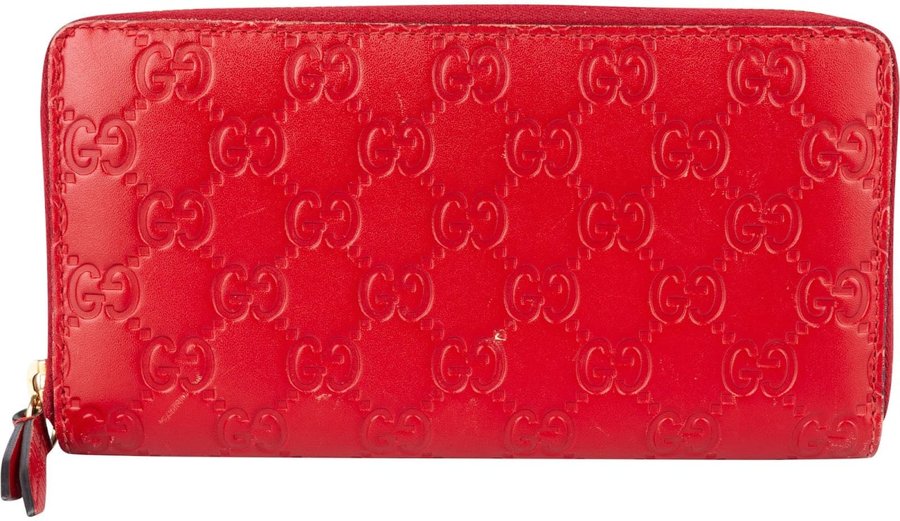 Gucci Gucci Red Guccissima Leather Zip Around Wallet Rood