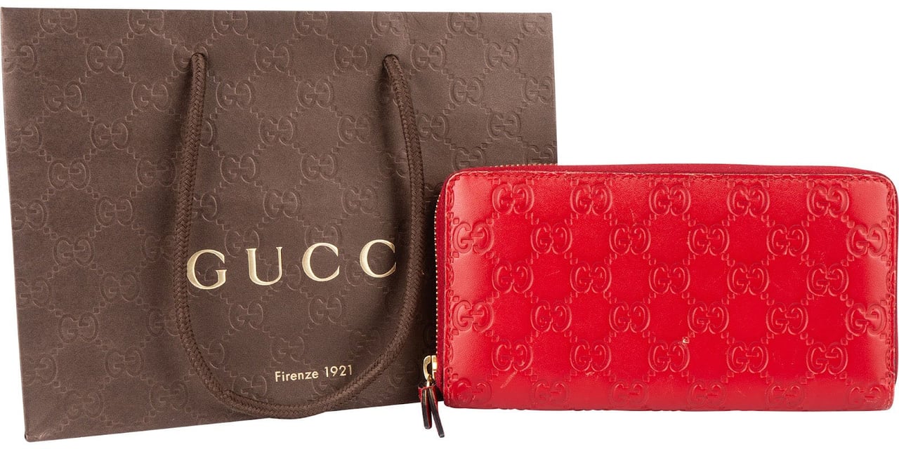 Gucci Gucci Red Guccissima Leather Zip Around Wallet Rood