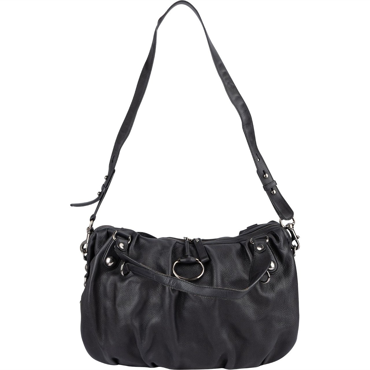 Gucci Gucci Black Leather Horsebit Handbag Zwart