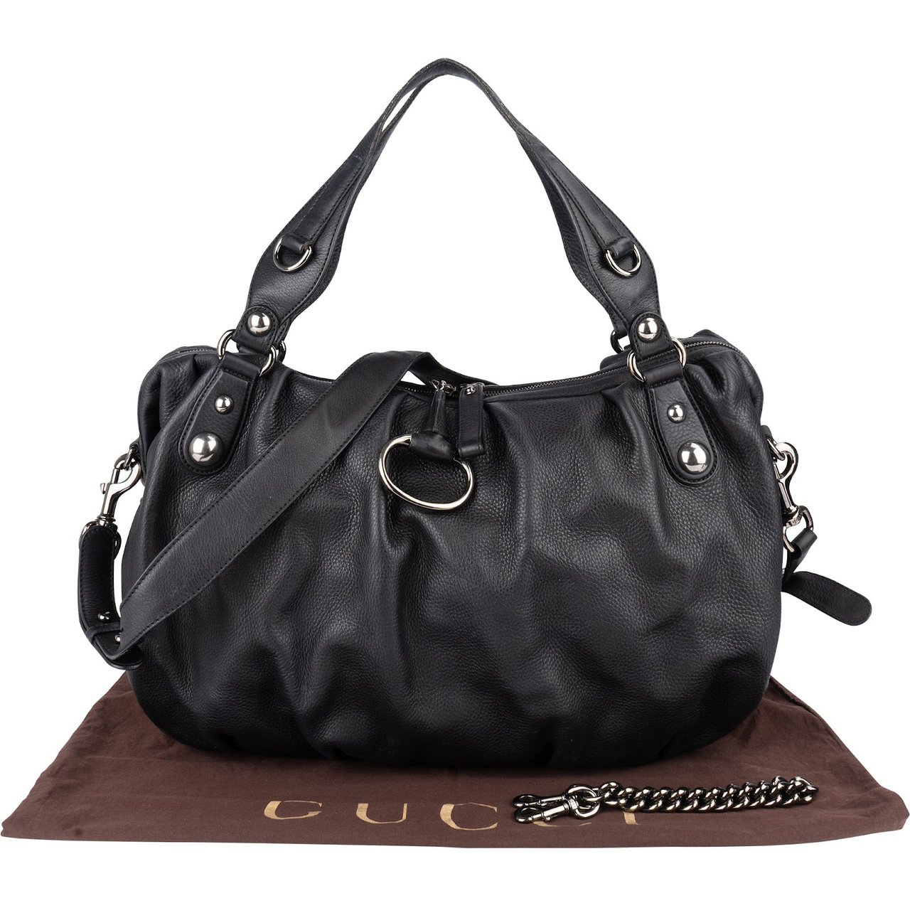 Gucci Gucci Black Leather Horsebit Handbag Zwart