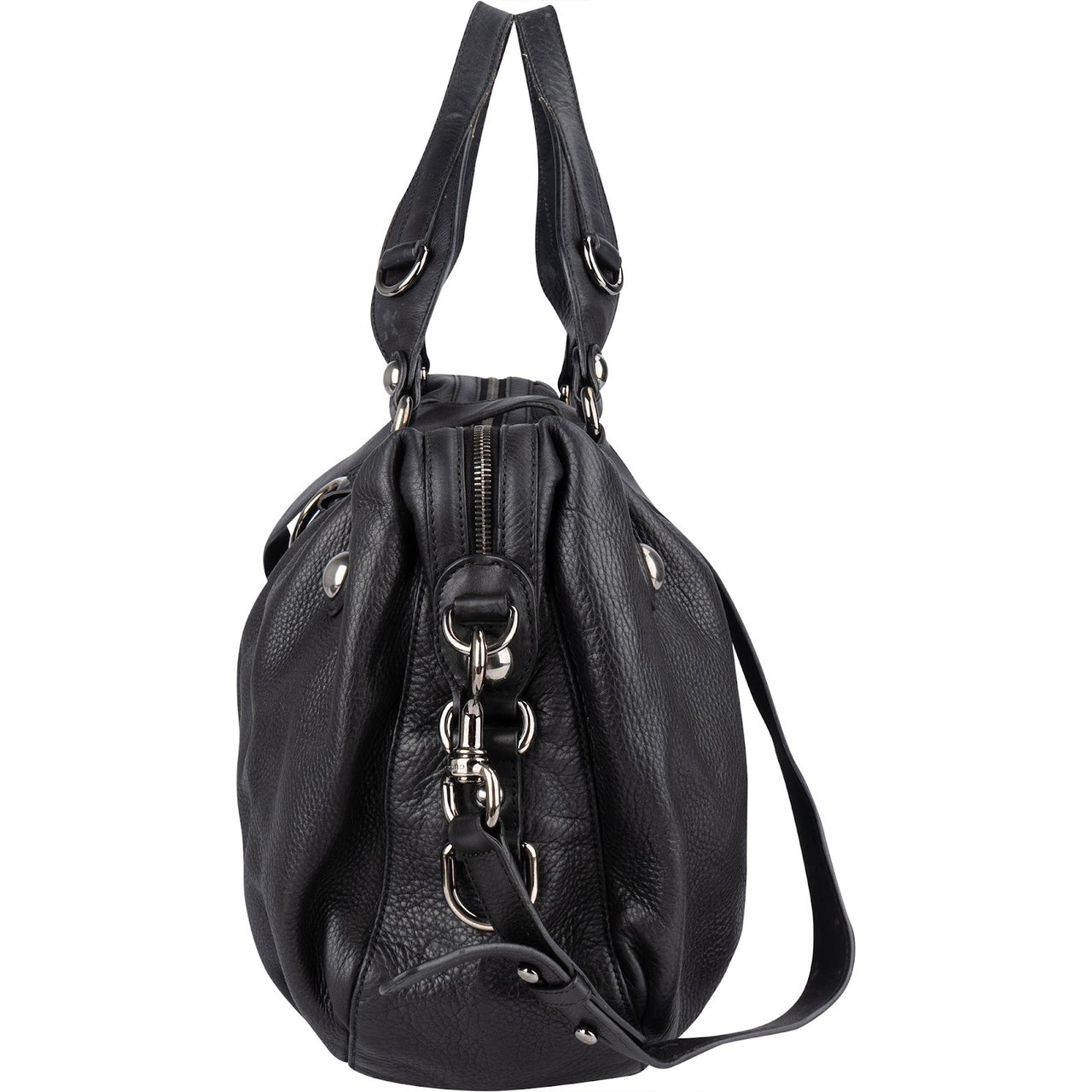 Gucci Gucci Black Leather Horsebit Handbag Zwart