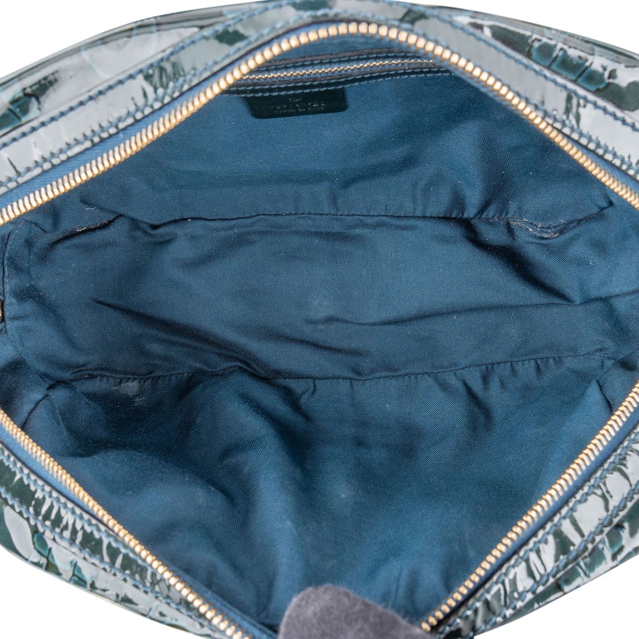 Gucci Gucci Monogram Patent Leather Horsebit Boston Handbag Donkergroen