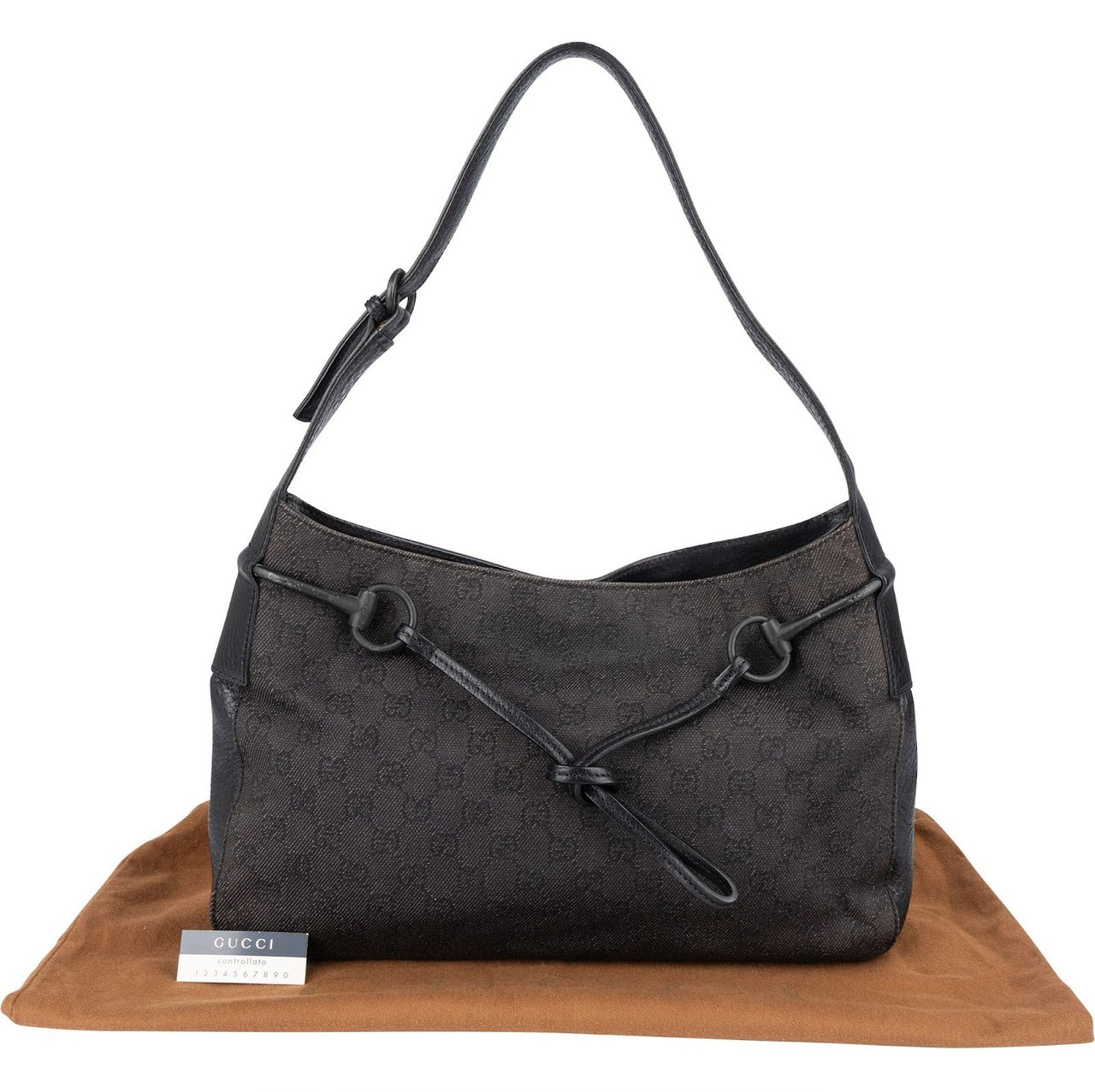 Gucci Gucci Monogram GG Horsebit Shoulder Bag Zwart