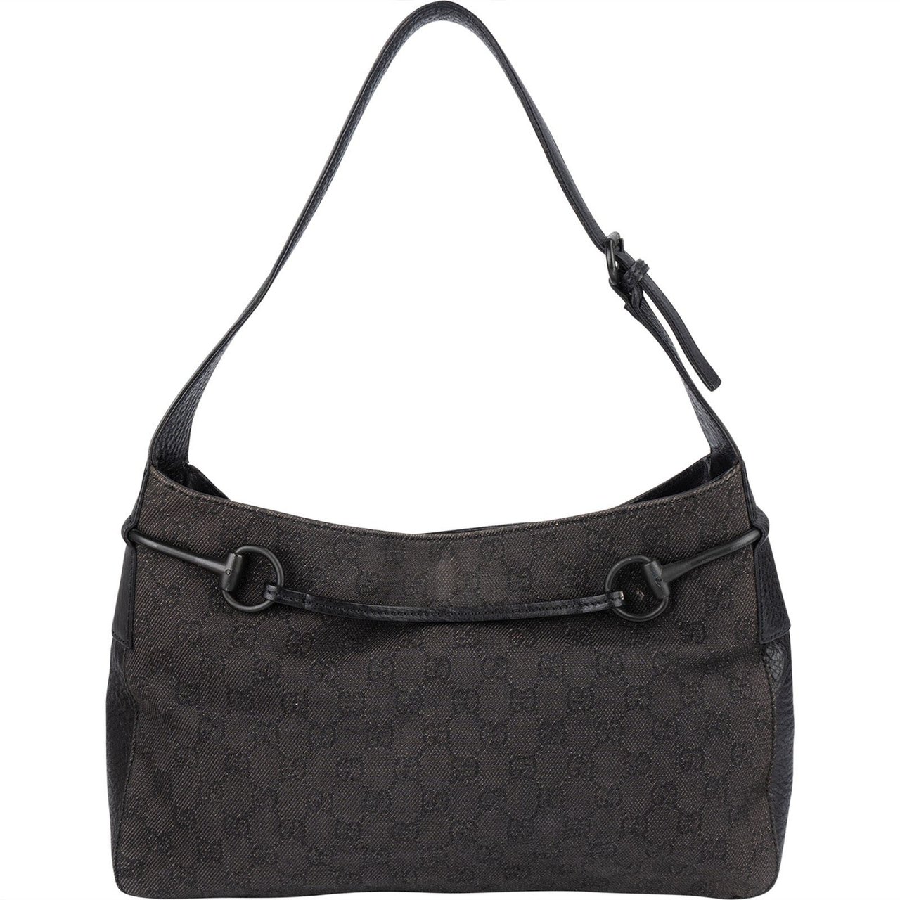 Gucci Gucci Monogram GG Horsebit Shoulder Bag Zwart