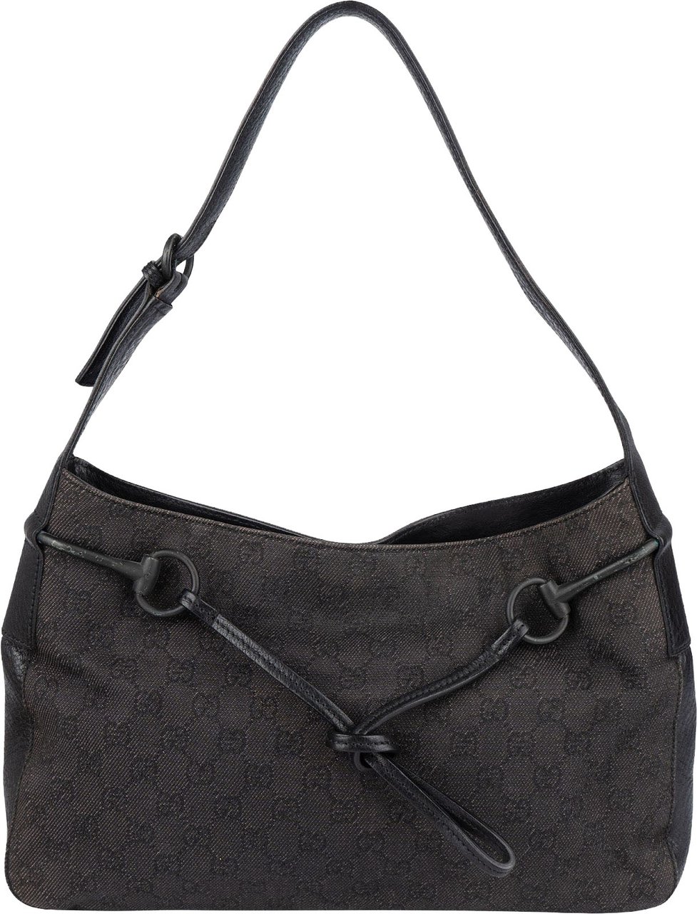 Gucci Gucci Monogram GG Horsebit Shoulder Bag Zwart