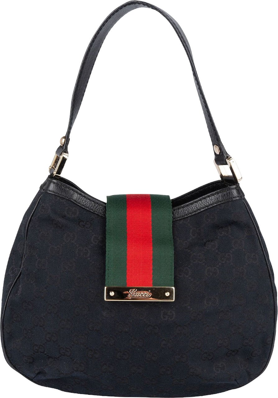 Gucci Gucci Monogram GG New Ladies Web Hobo Shoulder Bag Zwart