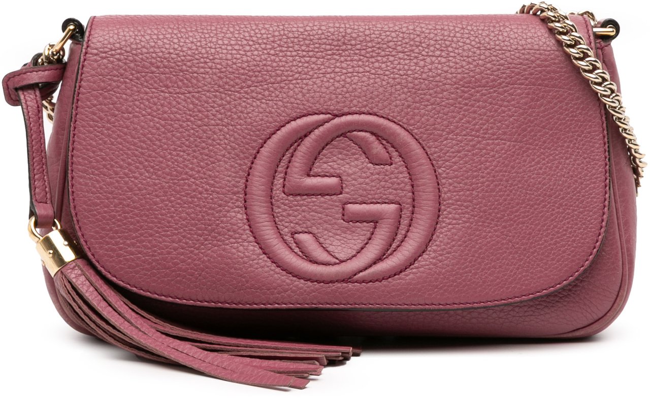 Gucci Medium Leather Soho Chain Flap Crossbody Roze