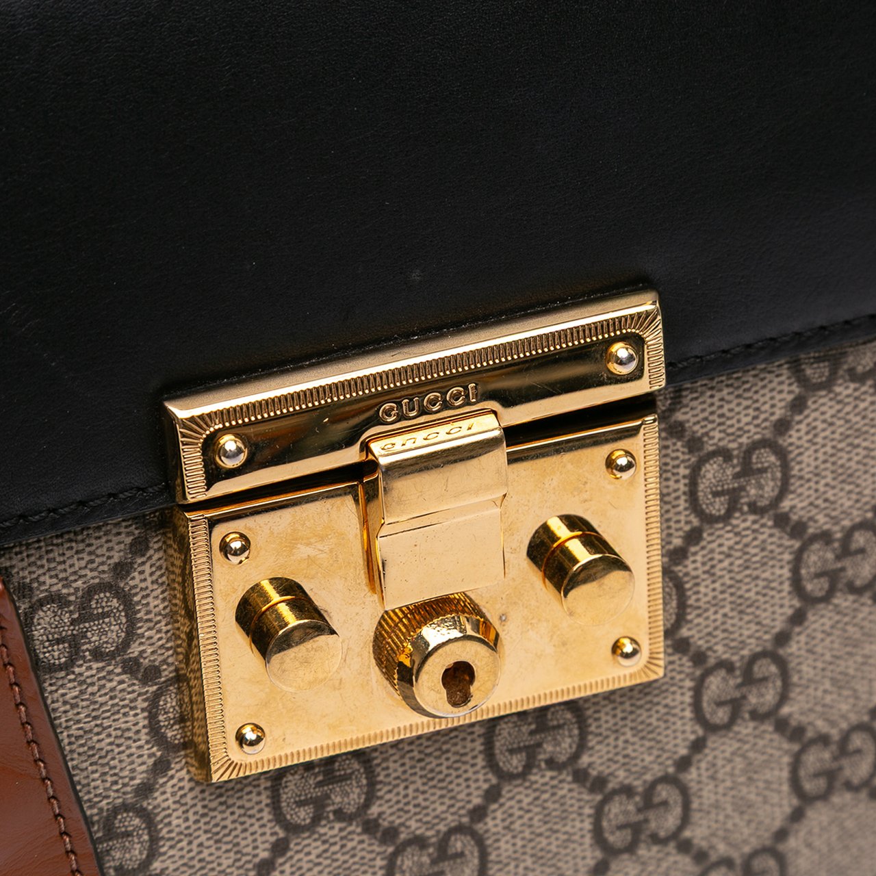 Gucci Small GG Supreme Padlock Satchel Bruin