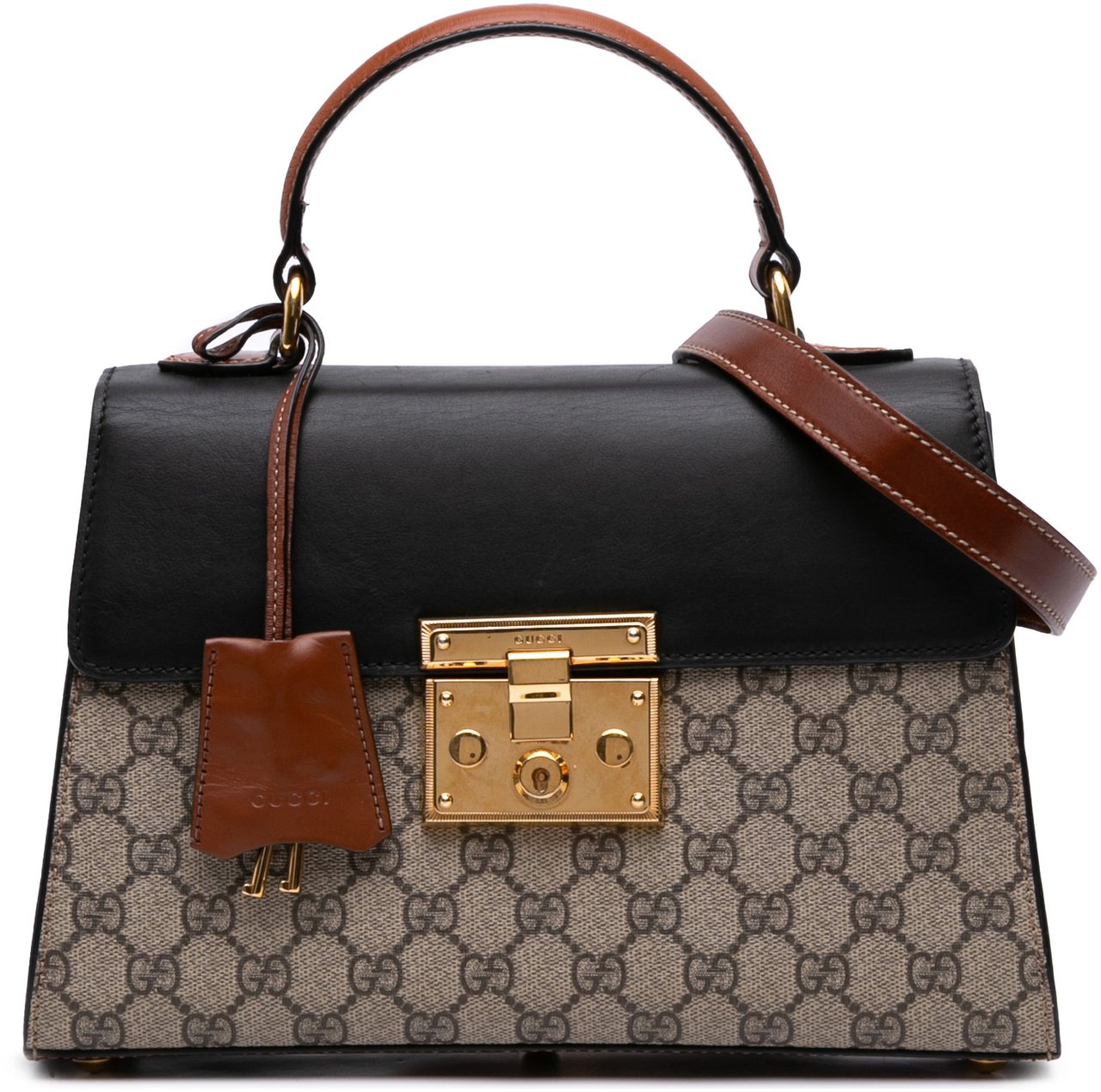 Gucci Small GG Supreme Padlock Satchel Bruin