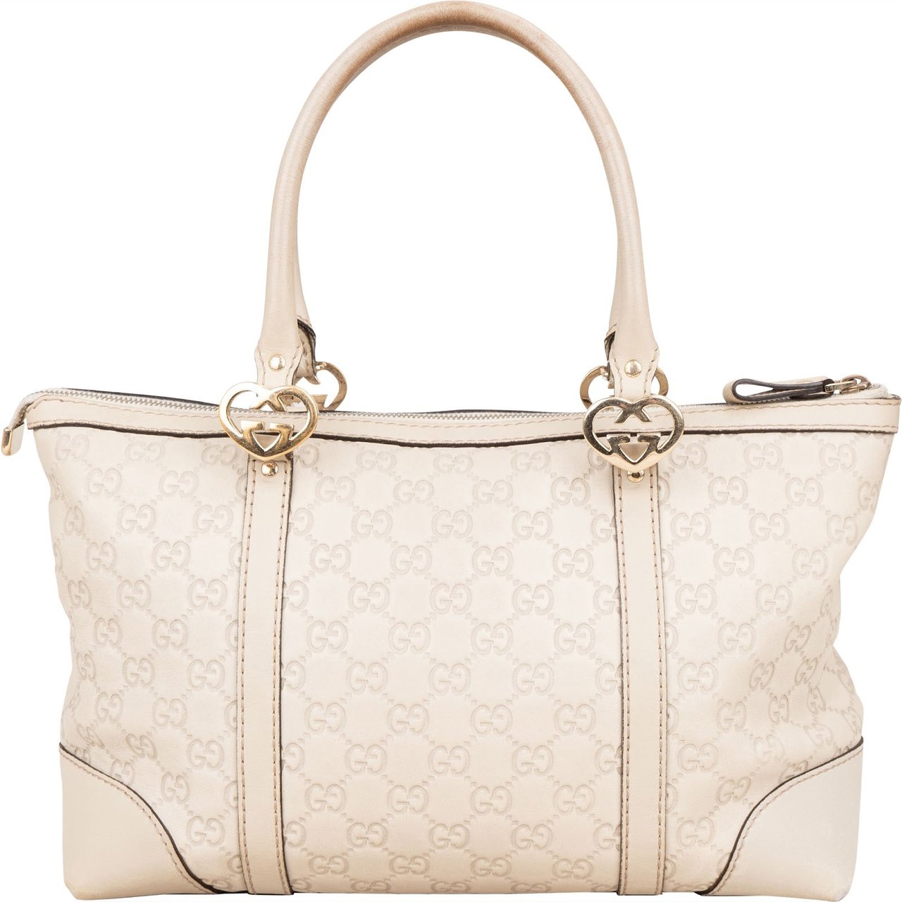 Gucci GG White Leather Guccissima Twin Heart Handbag Divers