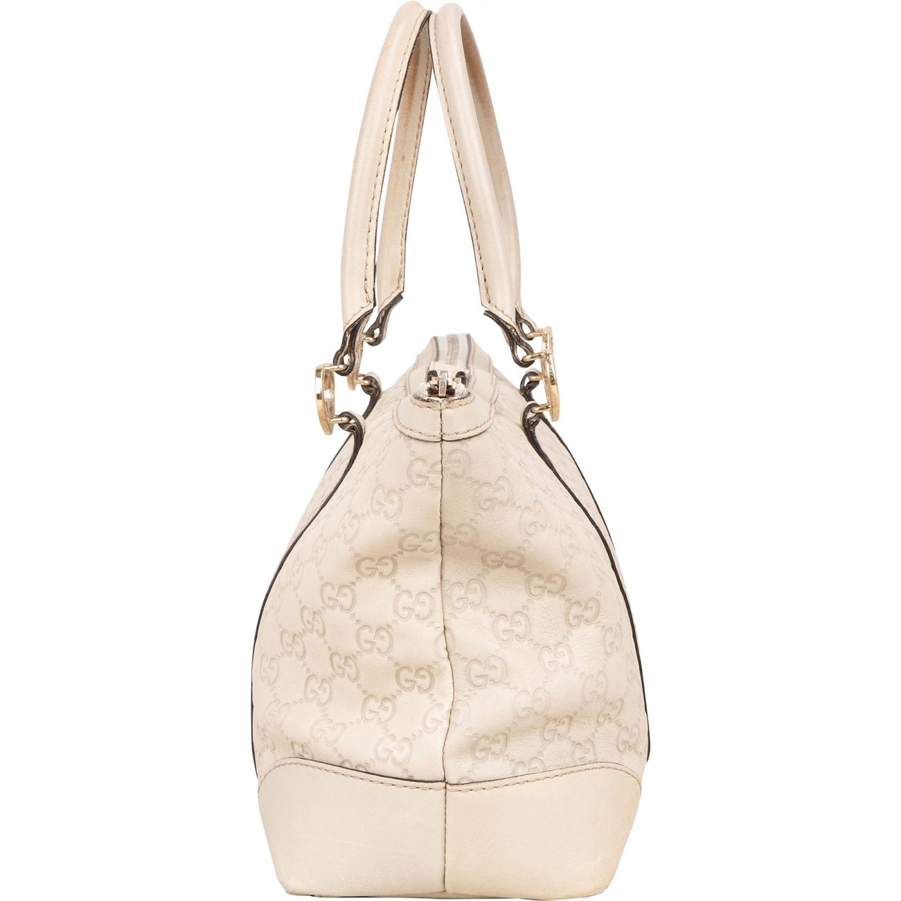 Gucci GG White Leather Guccissima Twin Heart Handbag Divers