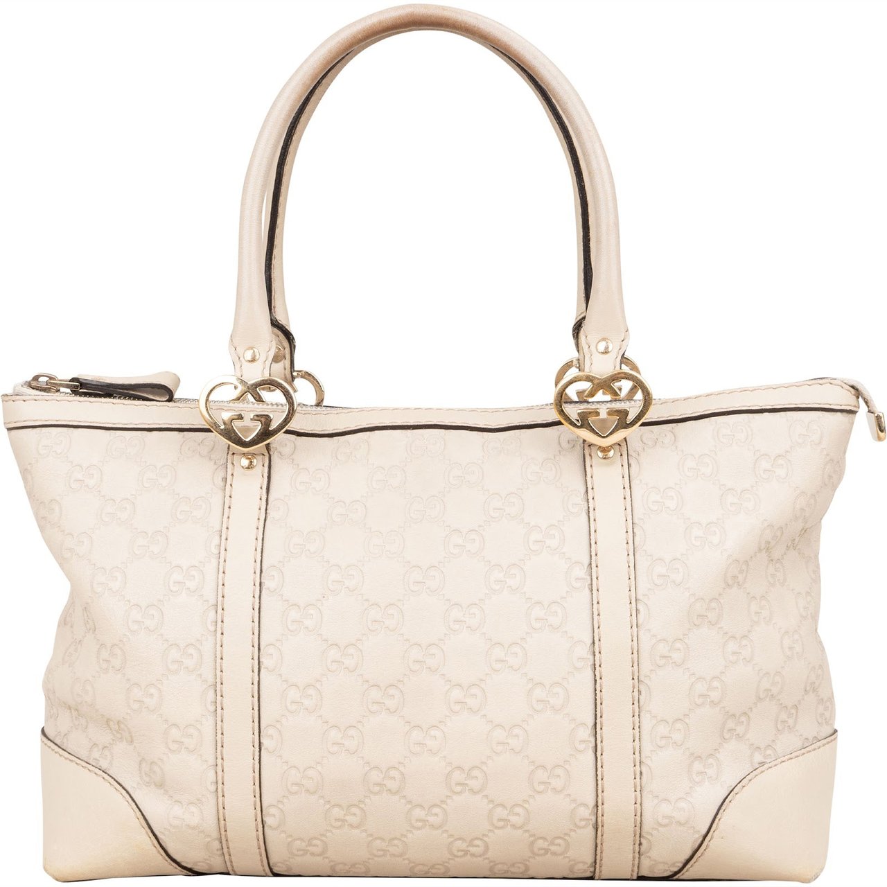 Gucci GG White Leather Guccissima Twin Heart Handbag Divers
