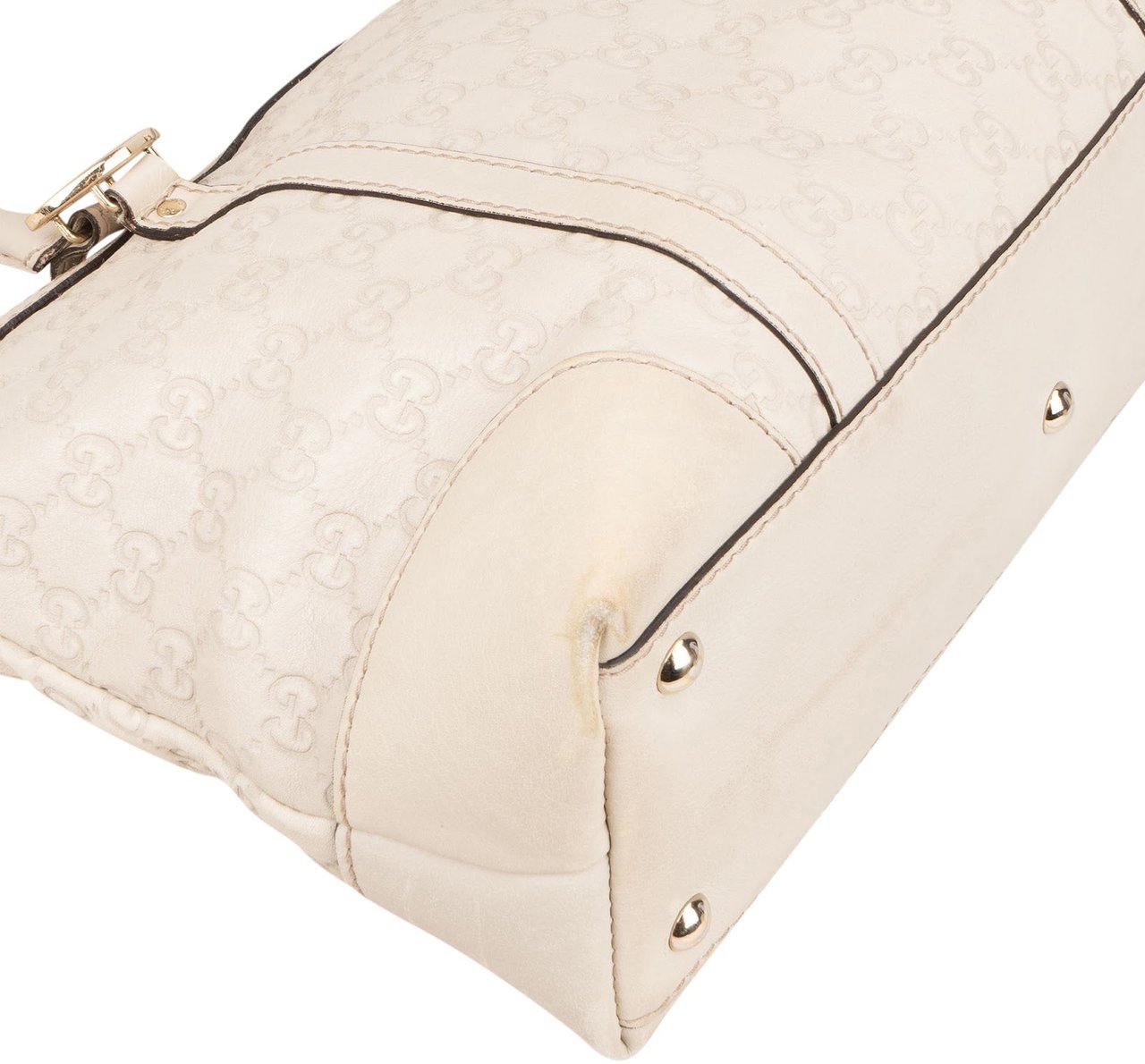 Gucci GG White Leather Guccissima Twin Heart Handbag Divers