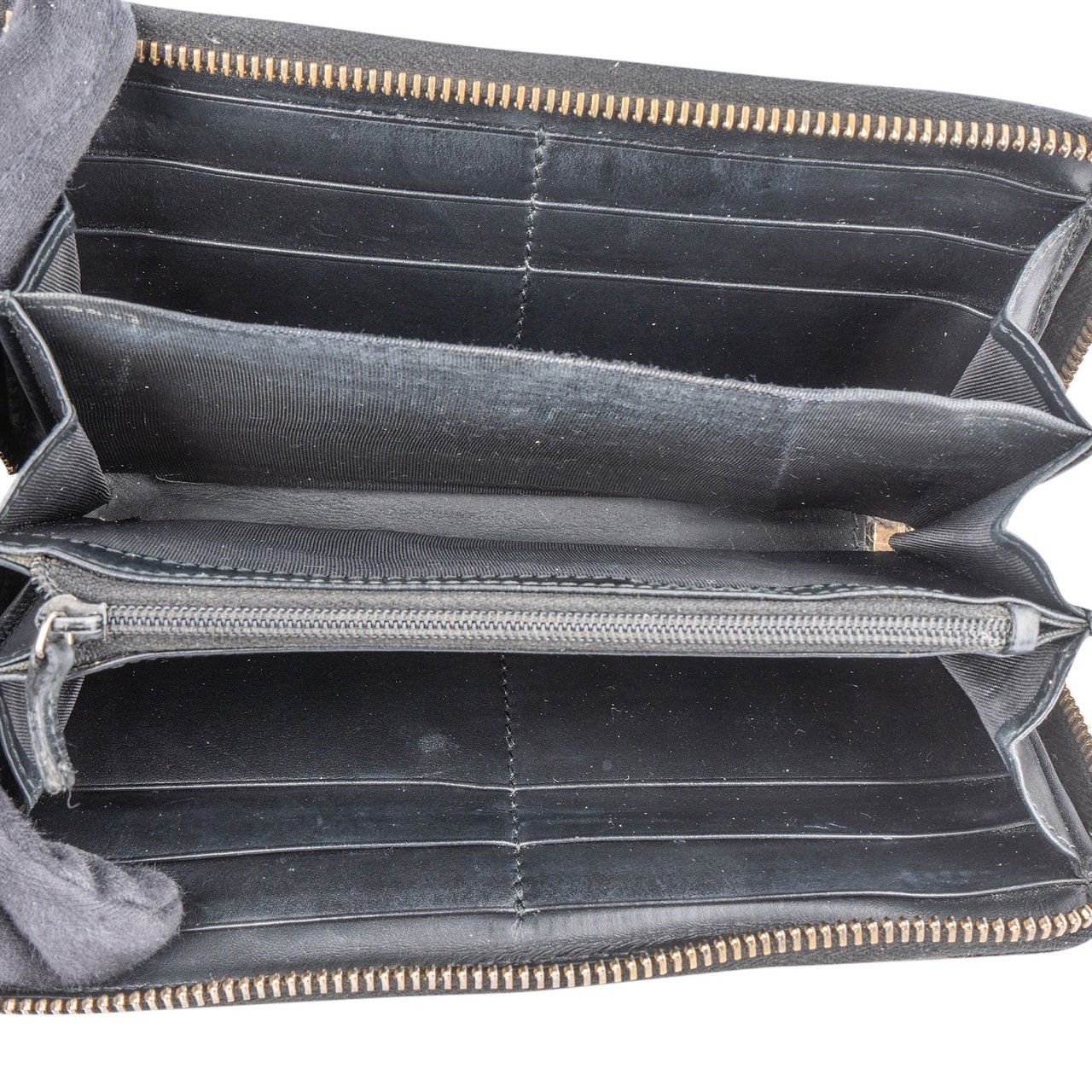 Gucci Guccissima Leather Bow Zip Around Wallet Zwart