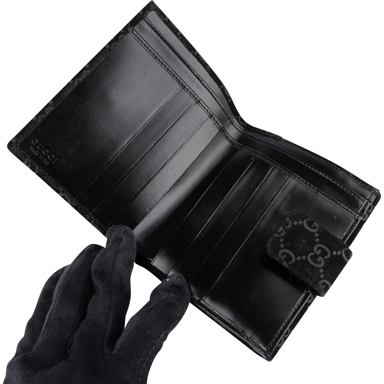 Gucci Gucci Suede GG Monogram Bifold Wallet Zwart