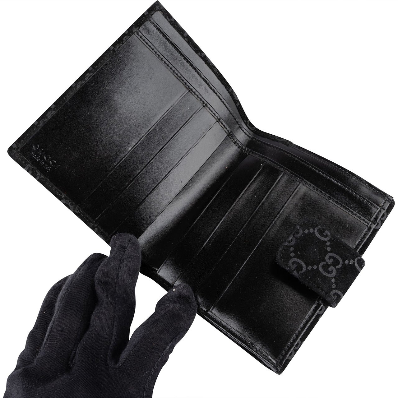 Gucci Suede GG Monogram Bifold Wallet Zwart