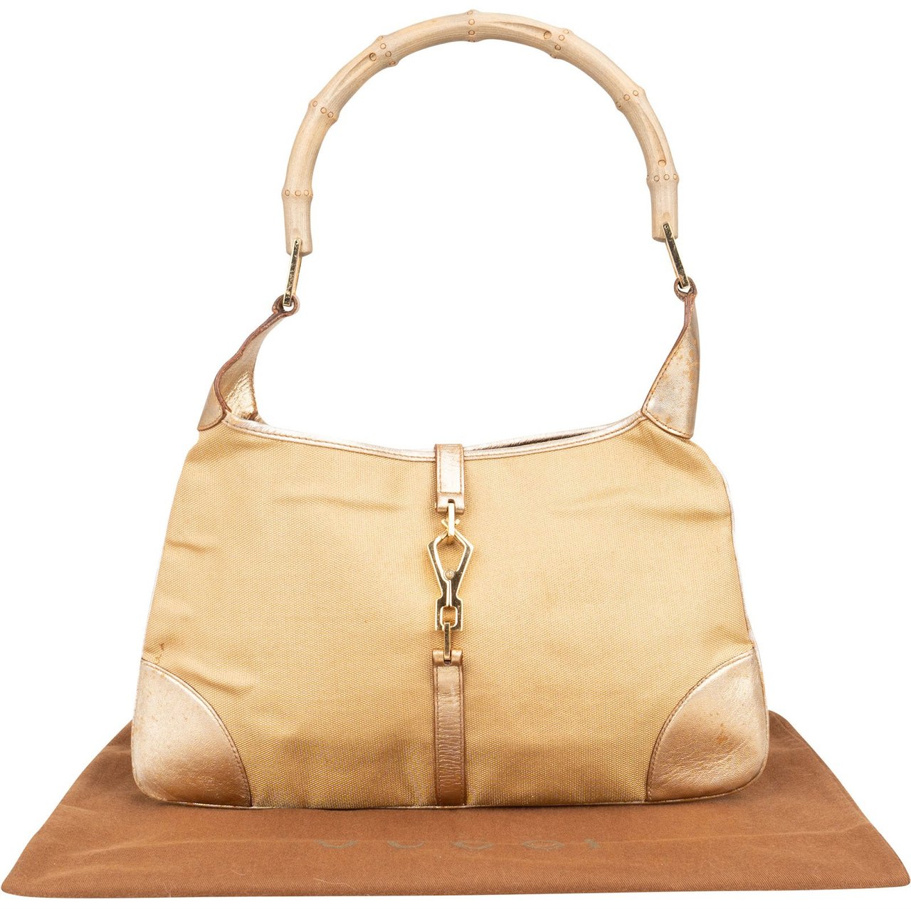 Gucci Gucci Golden Fabric Bamboo Jackie Shoulder Bag Beige