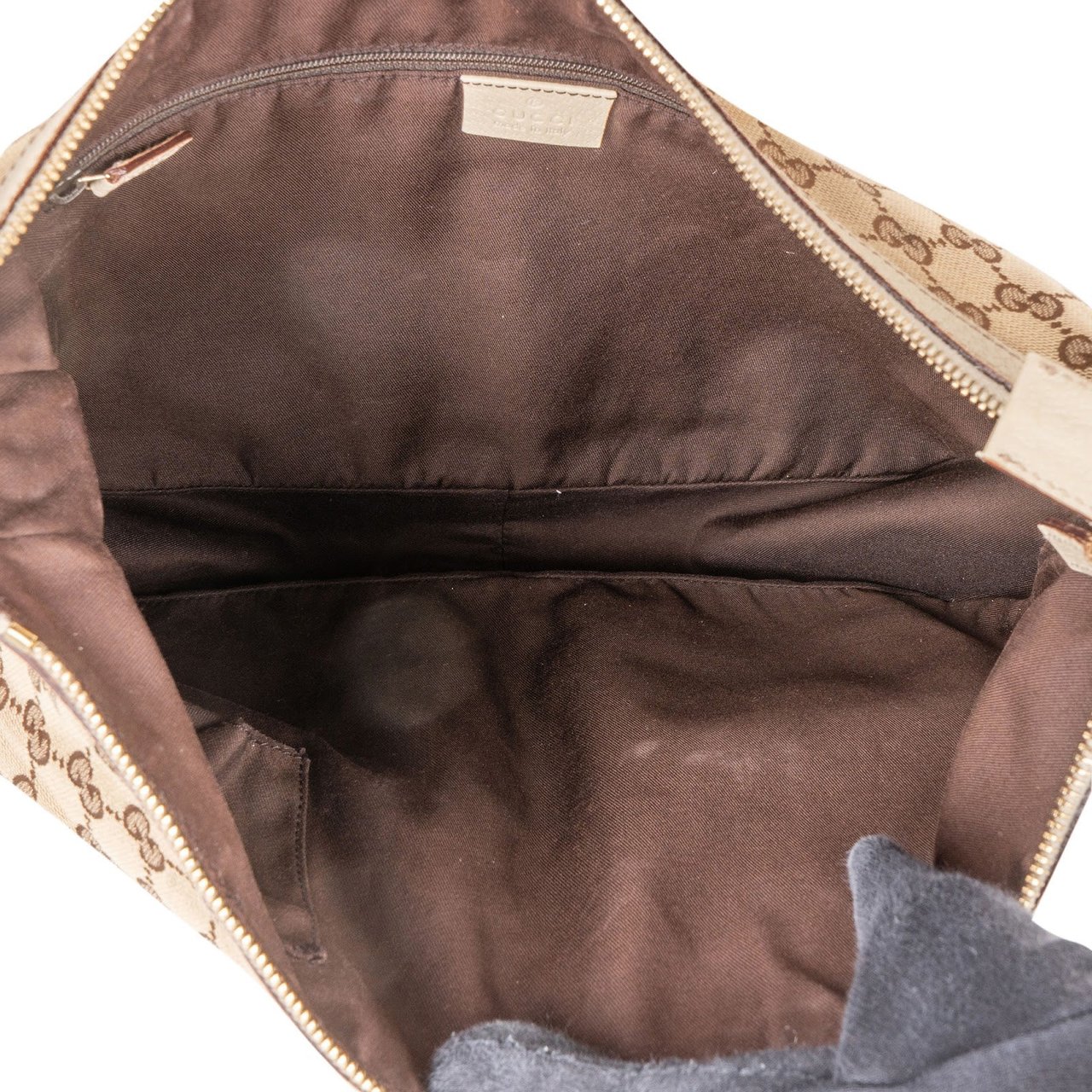 Gucci Gucci Monogram GG Abbey Double Pocket Shoulder Bag Beige