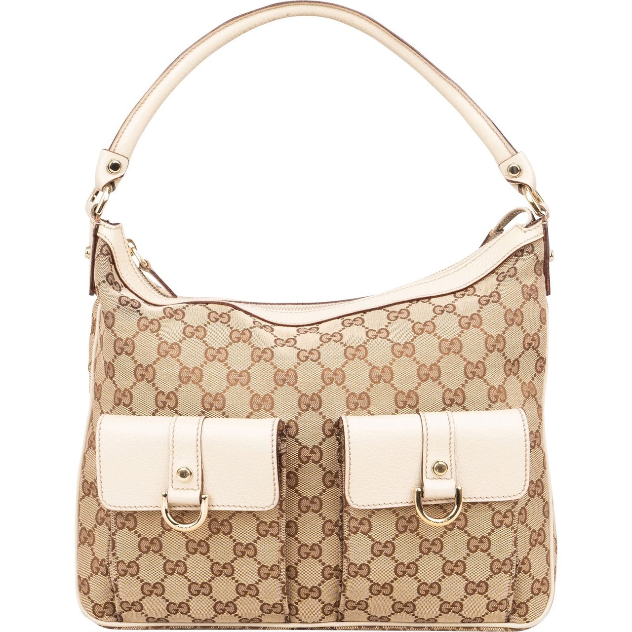 Gucci Gucci Monogram GG Abbey Double Pocket Shoulder Bag Beige