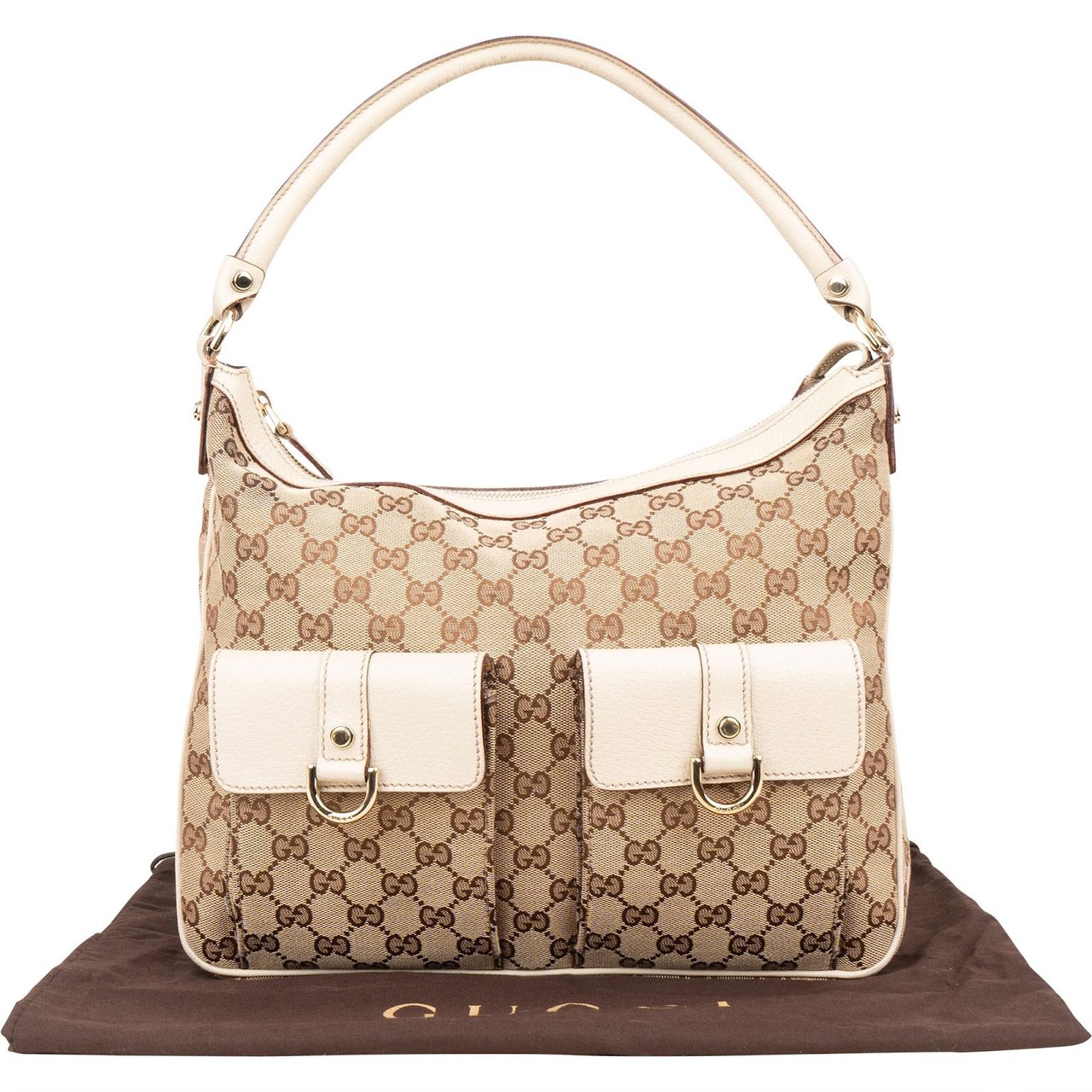 Gucci Gucci Monogram GG Abbey Double Pocket Shoulder Bag Beige