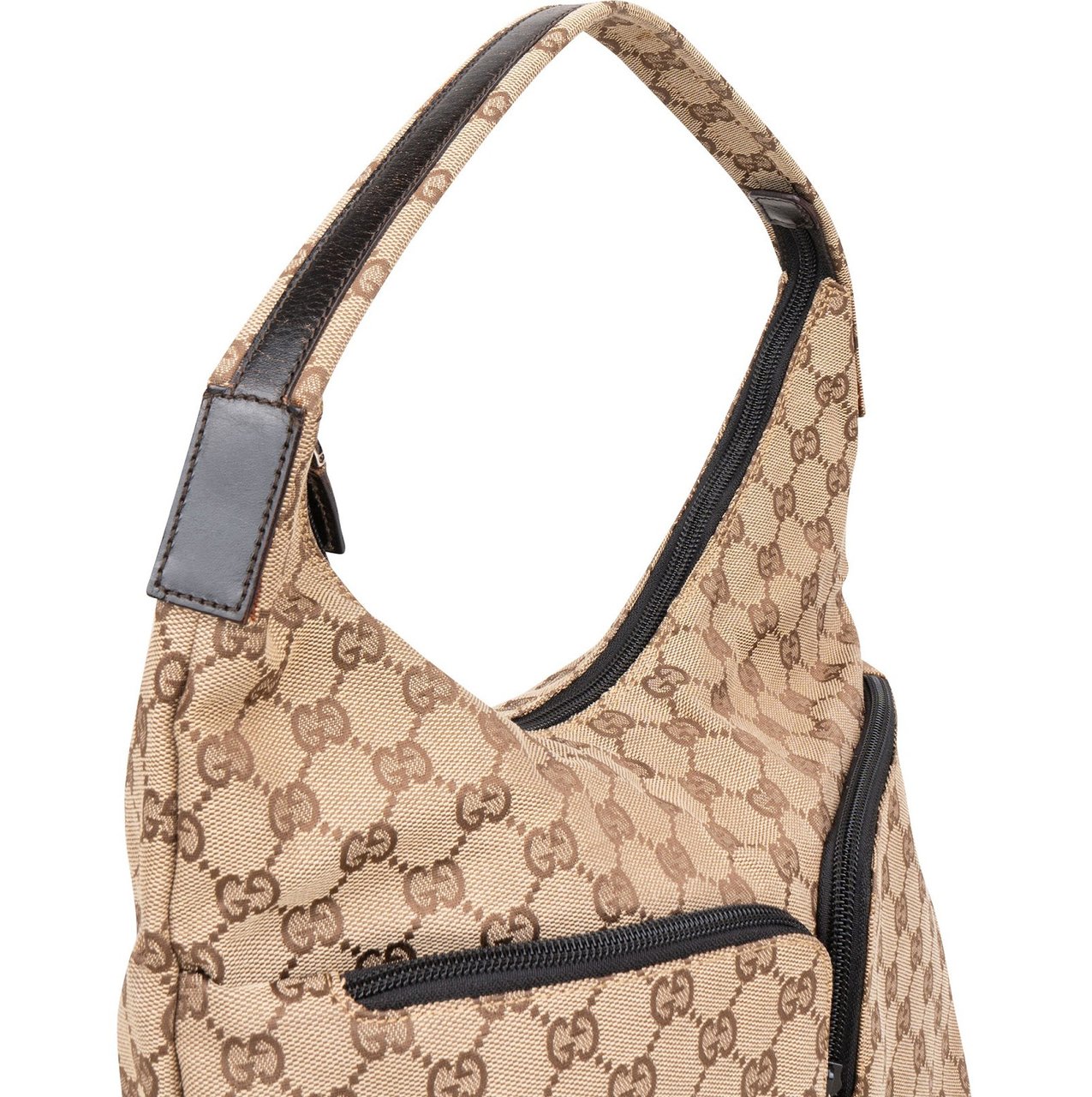 Gucci Gucci Monogram GG Double Pocket Hobo Shoulder Bag Beige