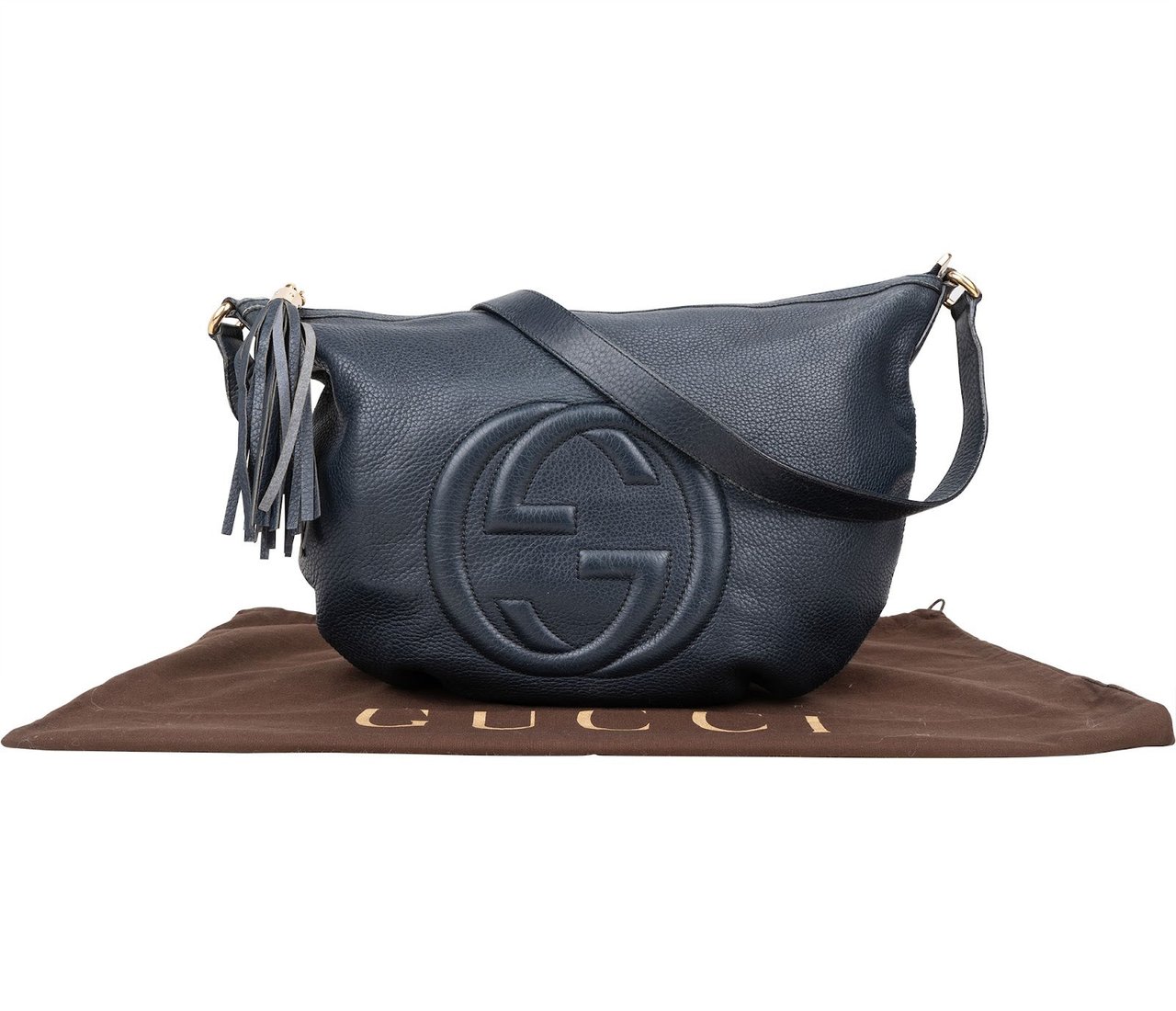 Gucci Gucci Blue Leather GG Soho Messenger Crossbody Bag Navy