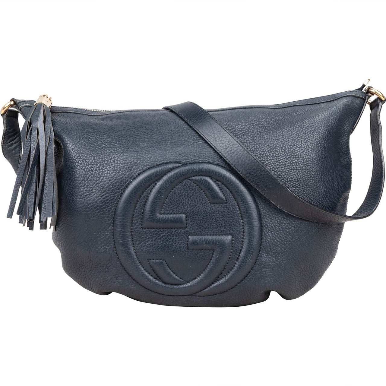 Gucci Gucci Blue Leather GG Soho Messenger Crossbody Bag Navy
