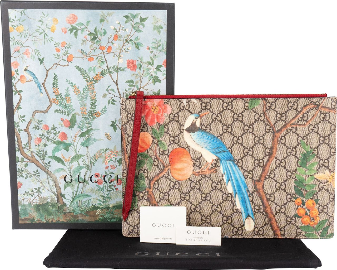 Gucci Gucci Monogram GG Supreme Tian Bird Zip Clutch Divers