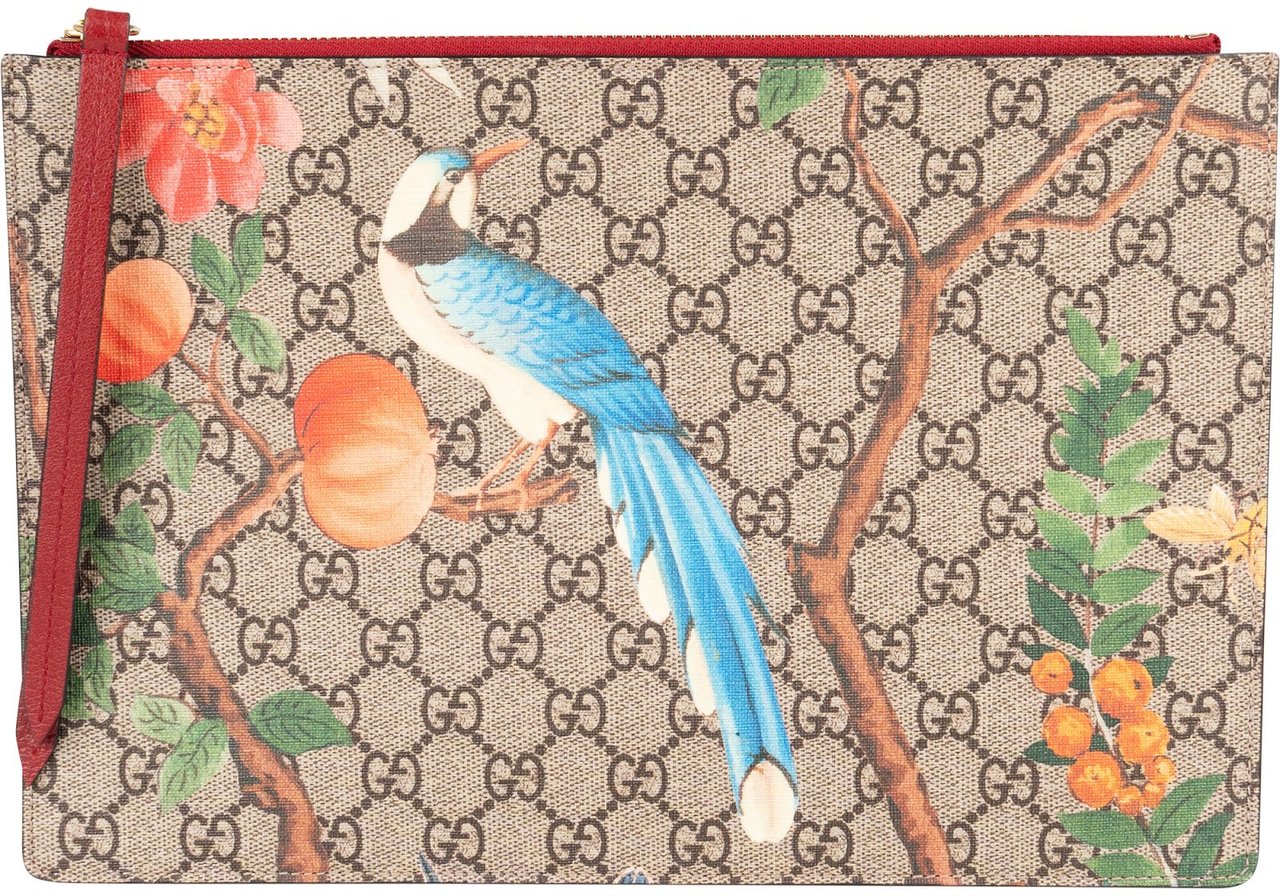 Gucci Gucci Monogram GG Supreme Tian Bird Zip Clutch Divers