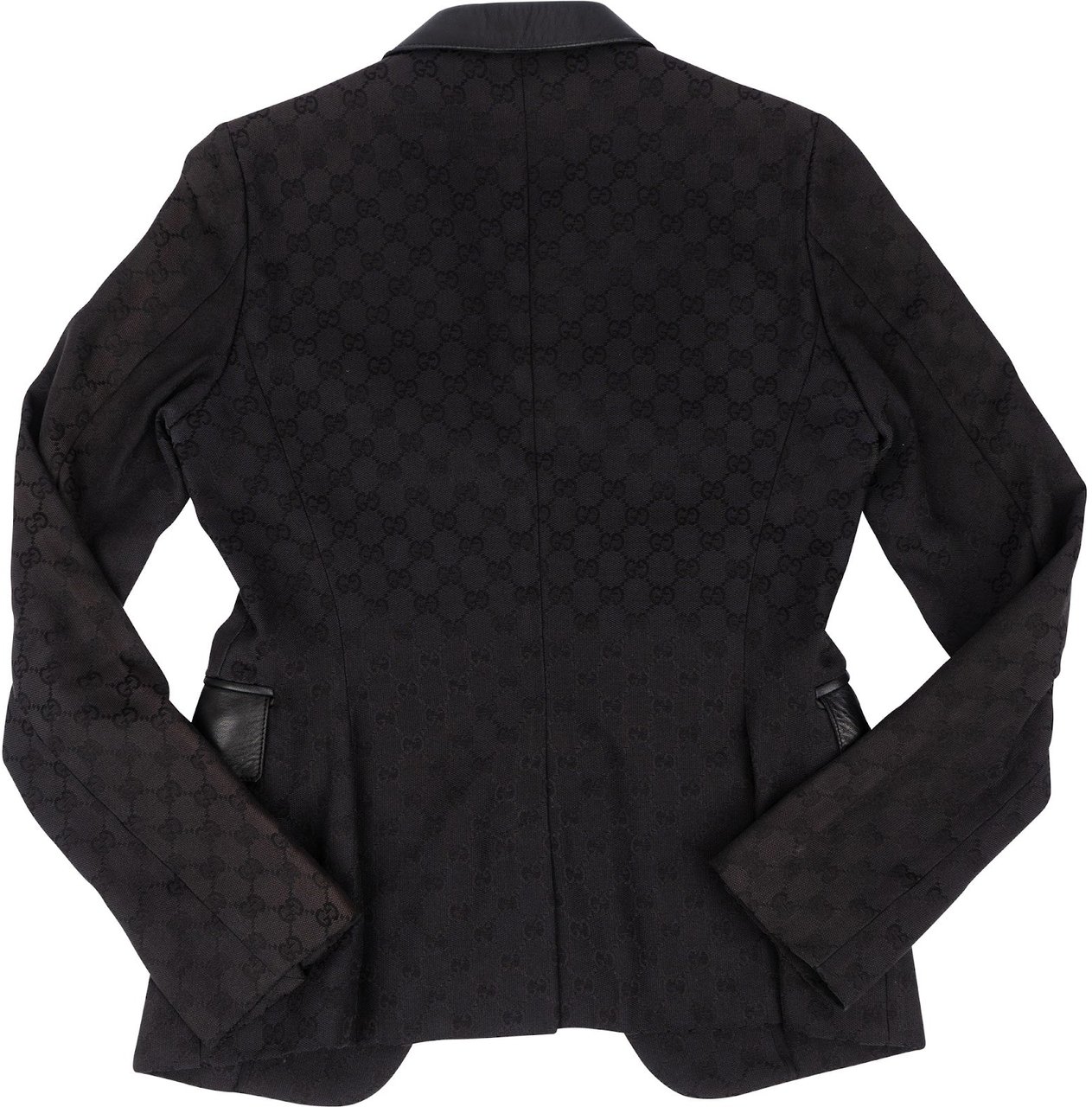 Gucci Gucci Black GG Monogram Leather Trim Blazer (D34 / IT40) Zwart