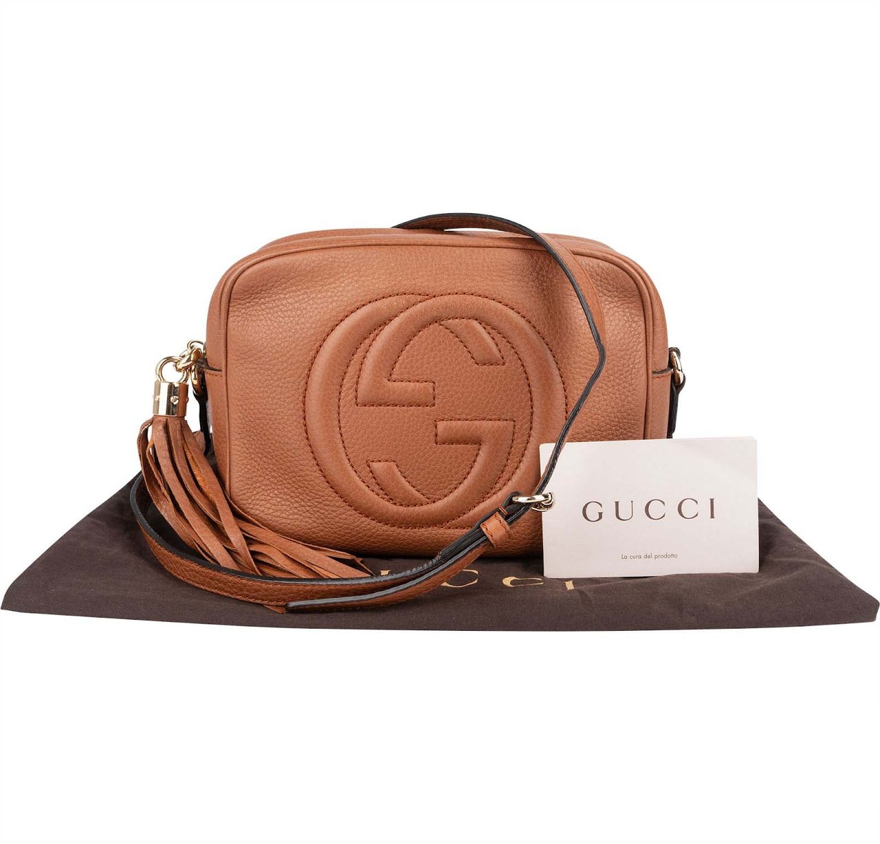 Gucci Gucci Leather GG Soho Crossbody Bag Bruin