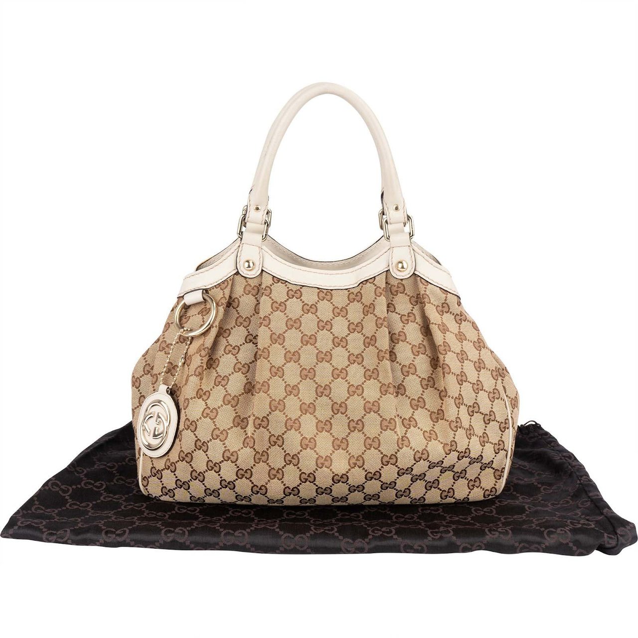 Gucci Gucci Monogram GG Canvas Sukey Hobo Handbag Beige