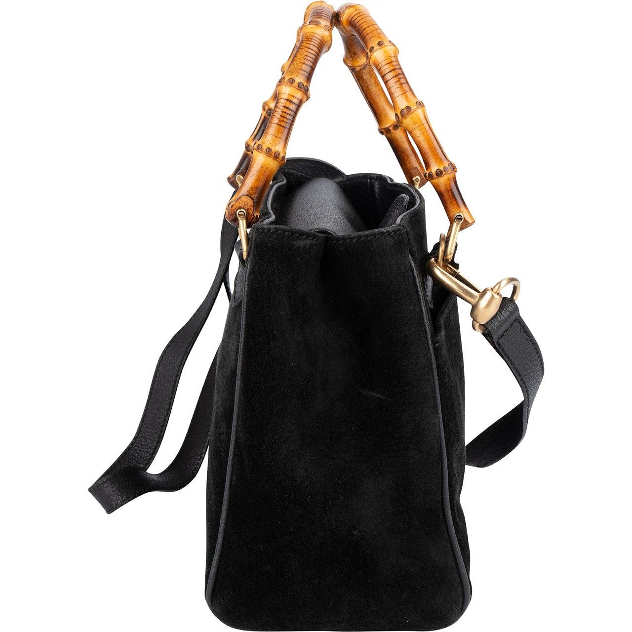 Gucci Gucci Black Suede Bamboo Handbag Zwart