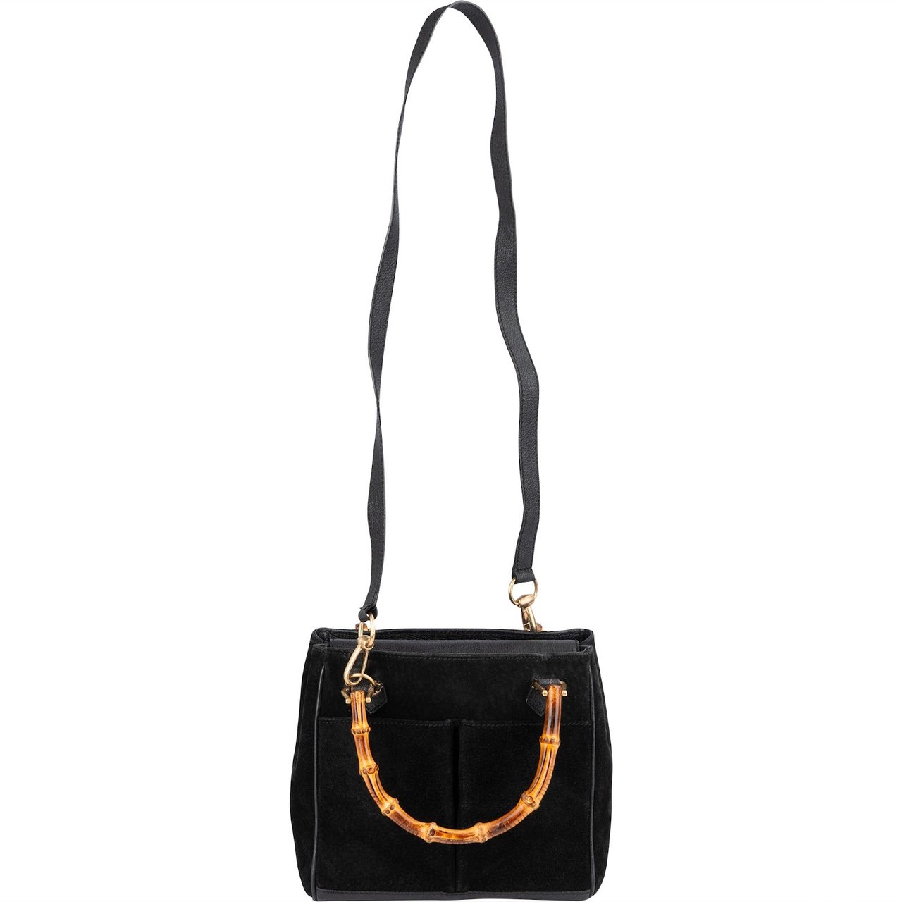 Gucci Gucci Black Suede Bamboo Handbag Zwart