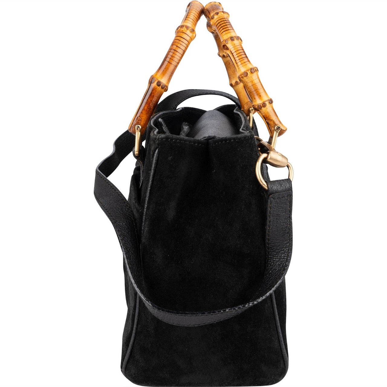 Gucci Gucci Black Suede Bamboo Handbag Zwart
