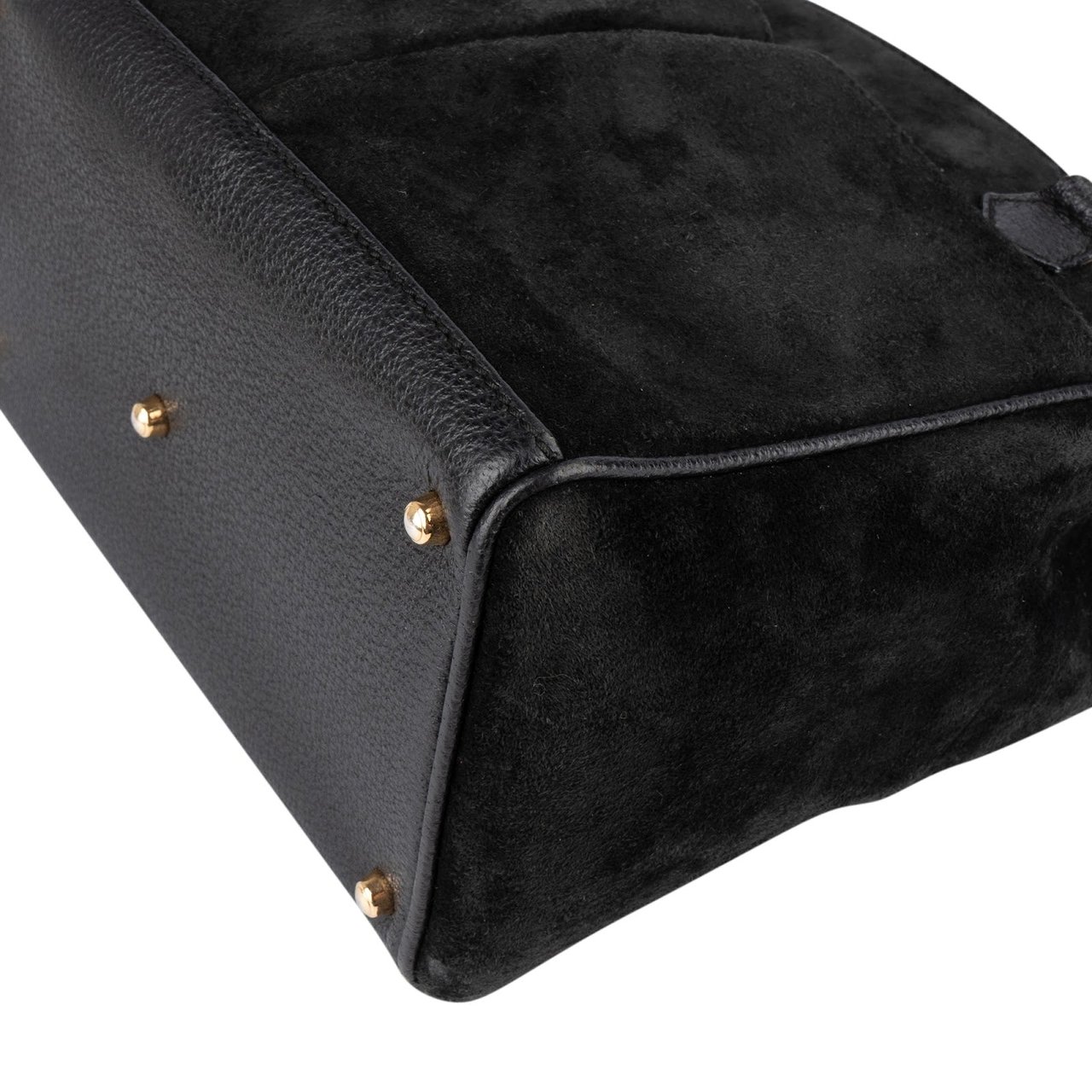 Gucci Gucci Black Suede Bamboo Handbag Zwart