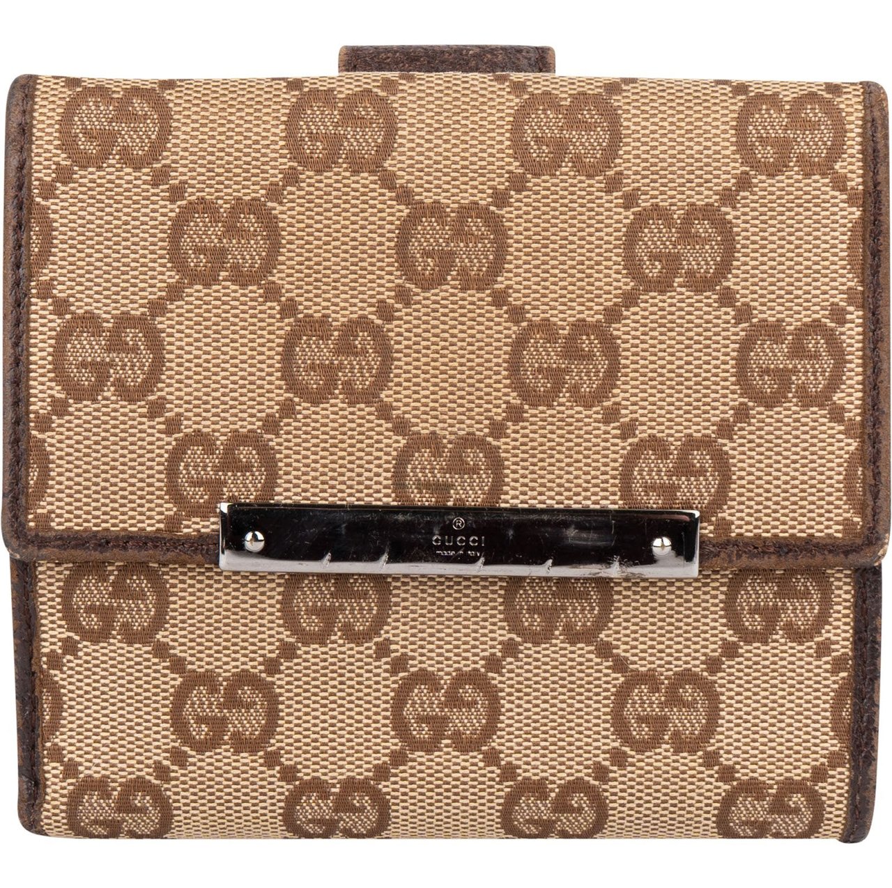Gucci Gucci Monogram GG Canvas Metal Bar Wallet Bruin