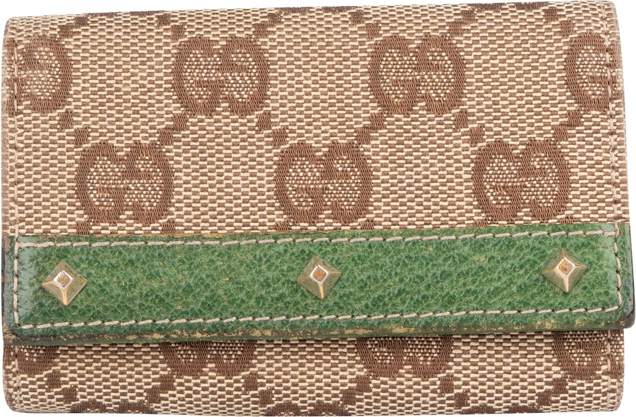 Gucci Gucci Monogram GG Canvas Studded Key Holder Beige