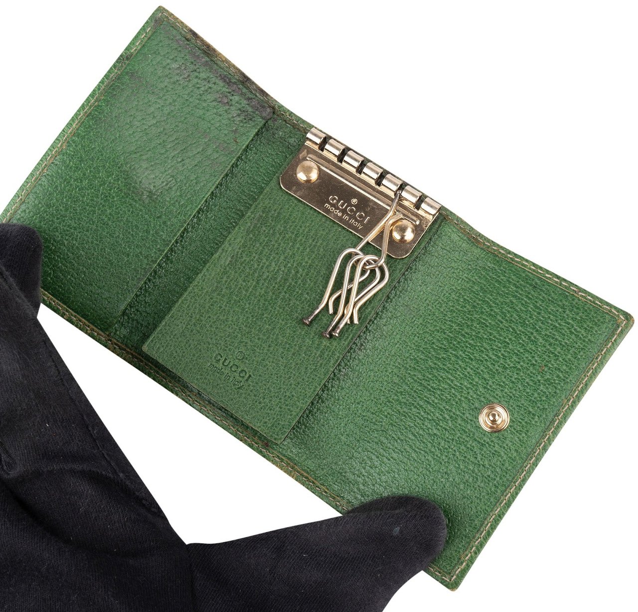 Gucci Gucci Monogram GG Canvas Studded Key Holder Beige