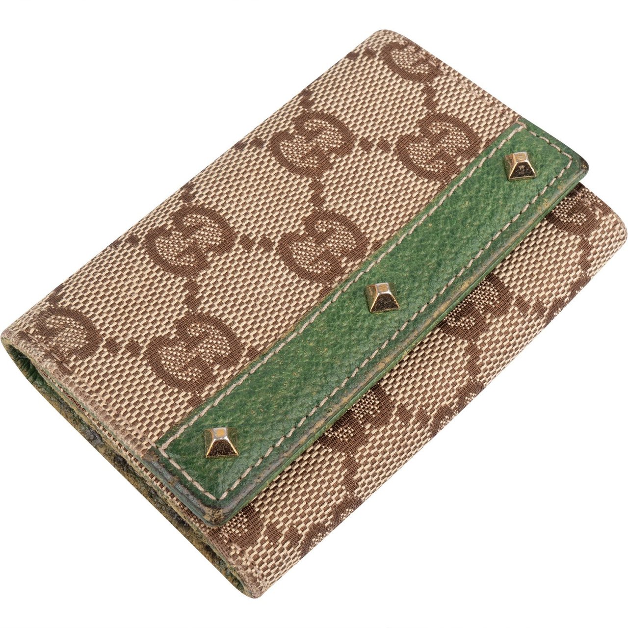 Gucci Gucci Monogram GG Canvas Studded Key Holder Beige